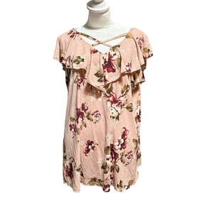 Mauve women's 2XL pink floral v-neck